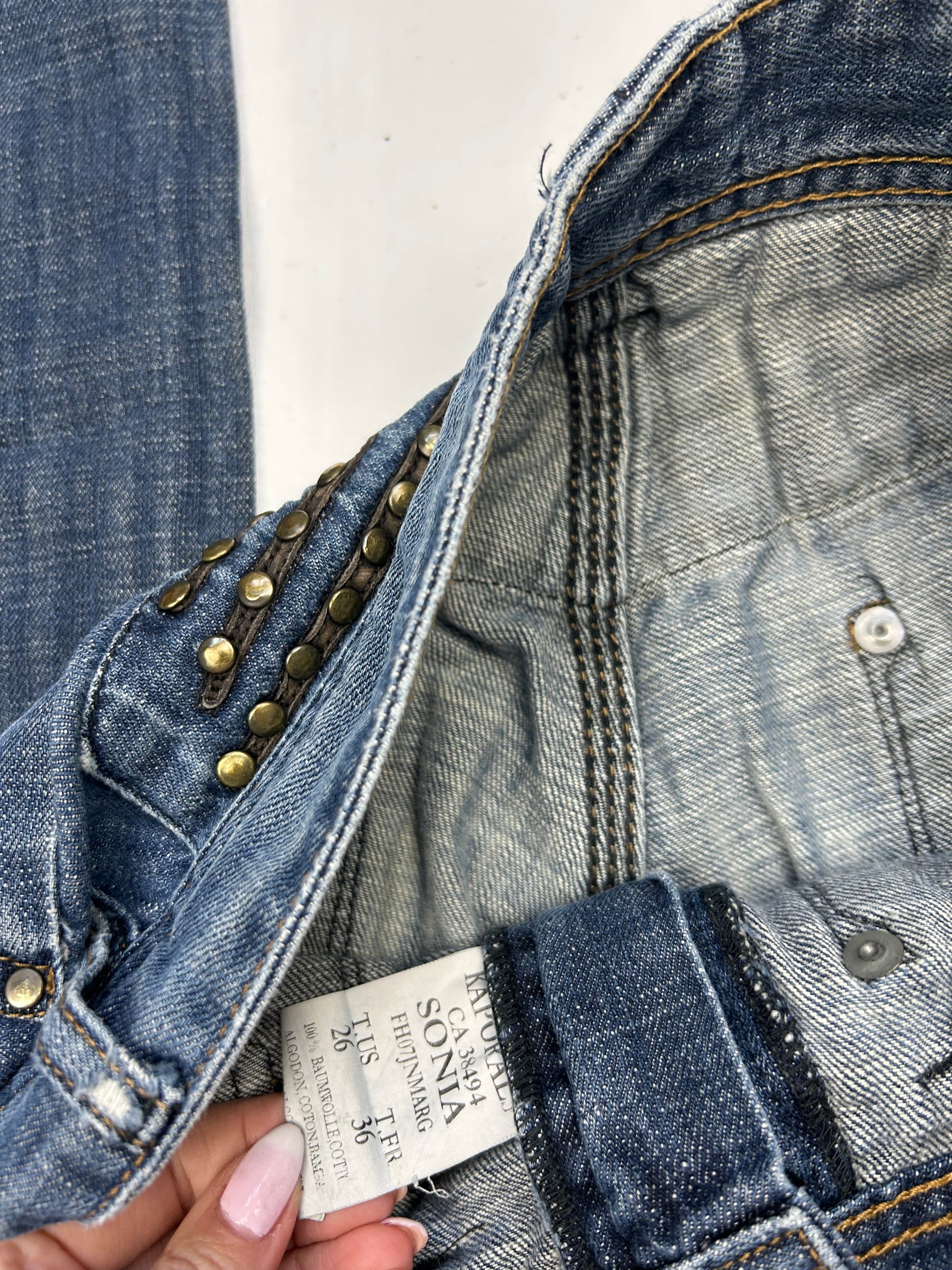 Blue denim low rise straight legs pants (XS)