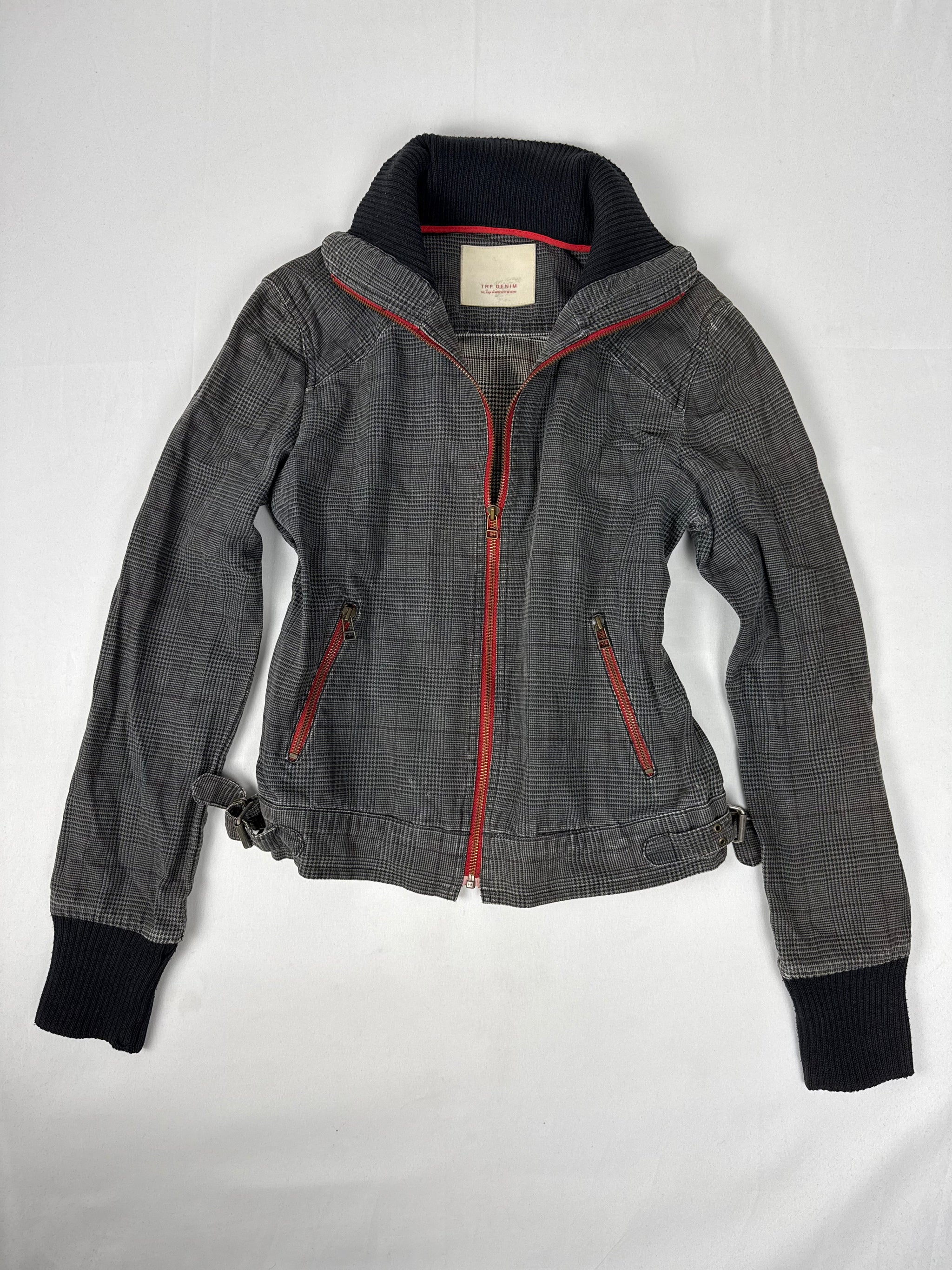Grey cotton zip up biker jacket (S/M)