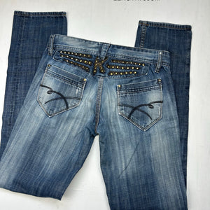 Blue denim low rise straight legs pants (XS)