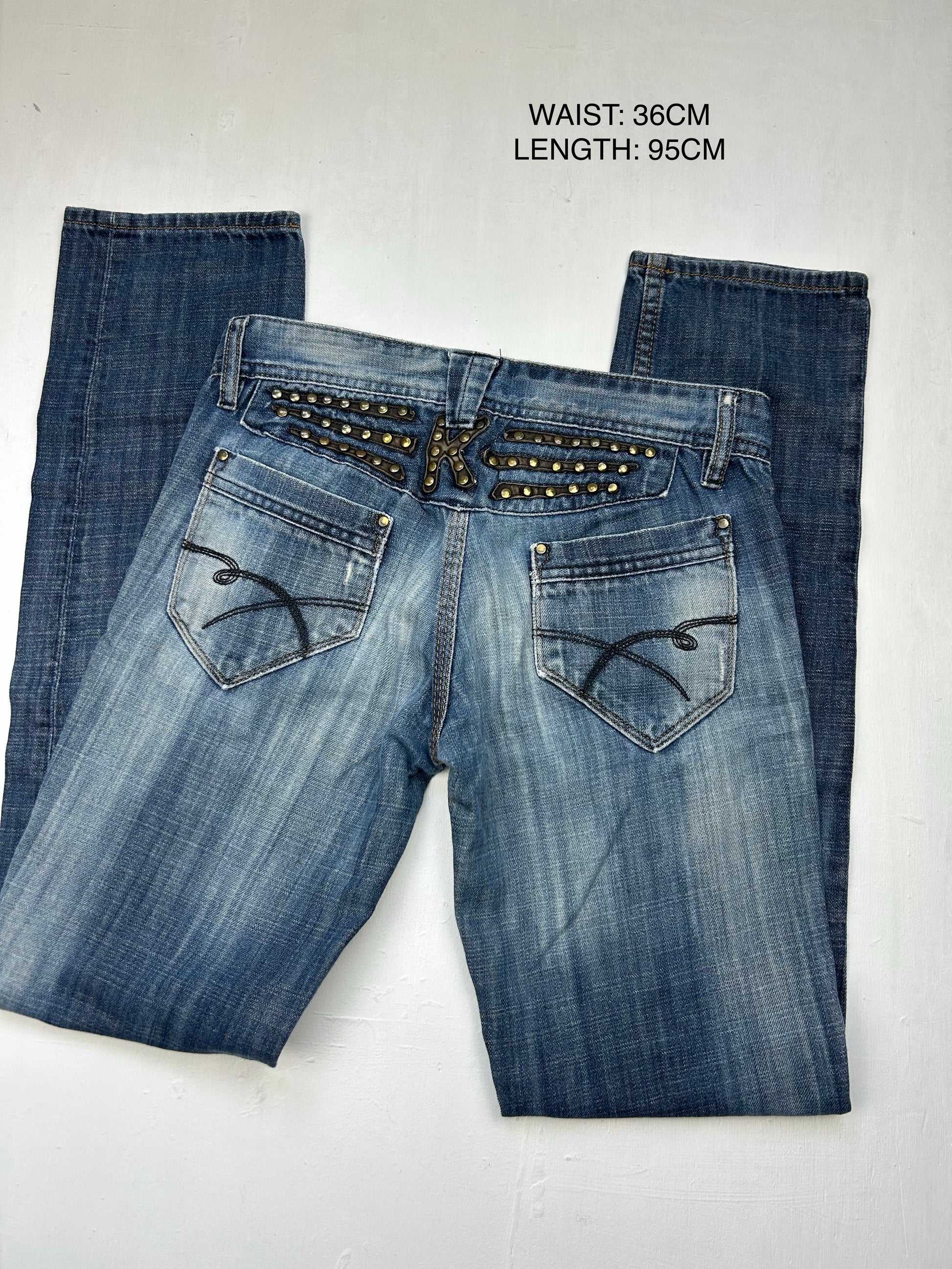 Blue denim low rise straight legs pants (XS)