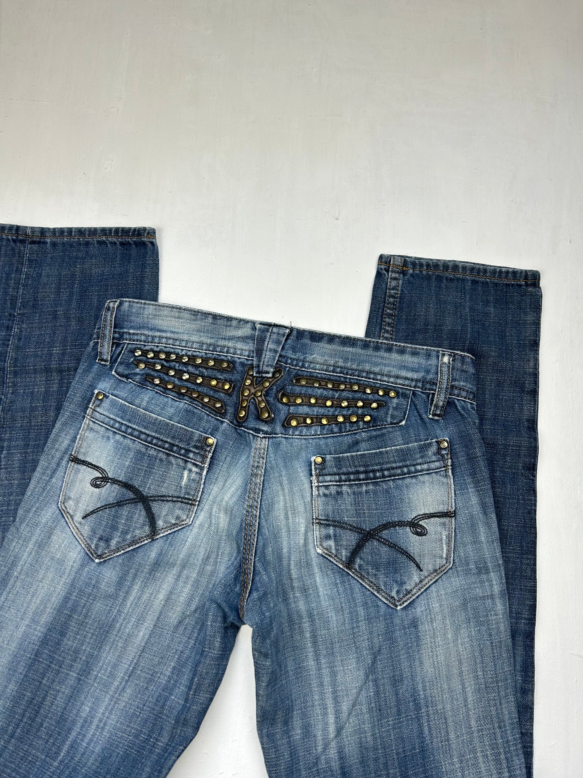 Blue denim low rise straight legs pants (XS)