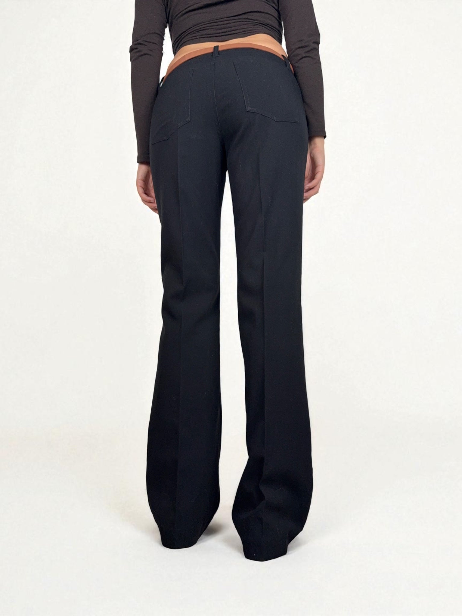 Black low waist office baggy pants with belt (S/M)