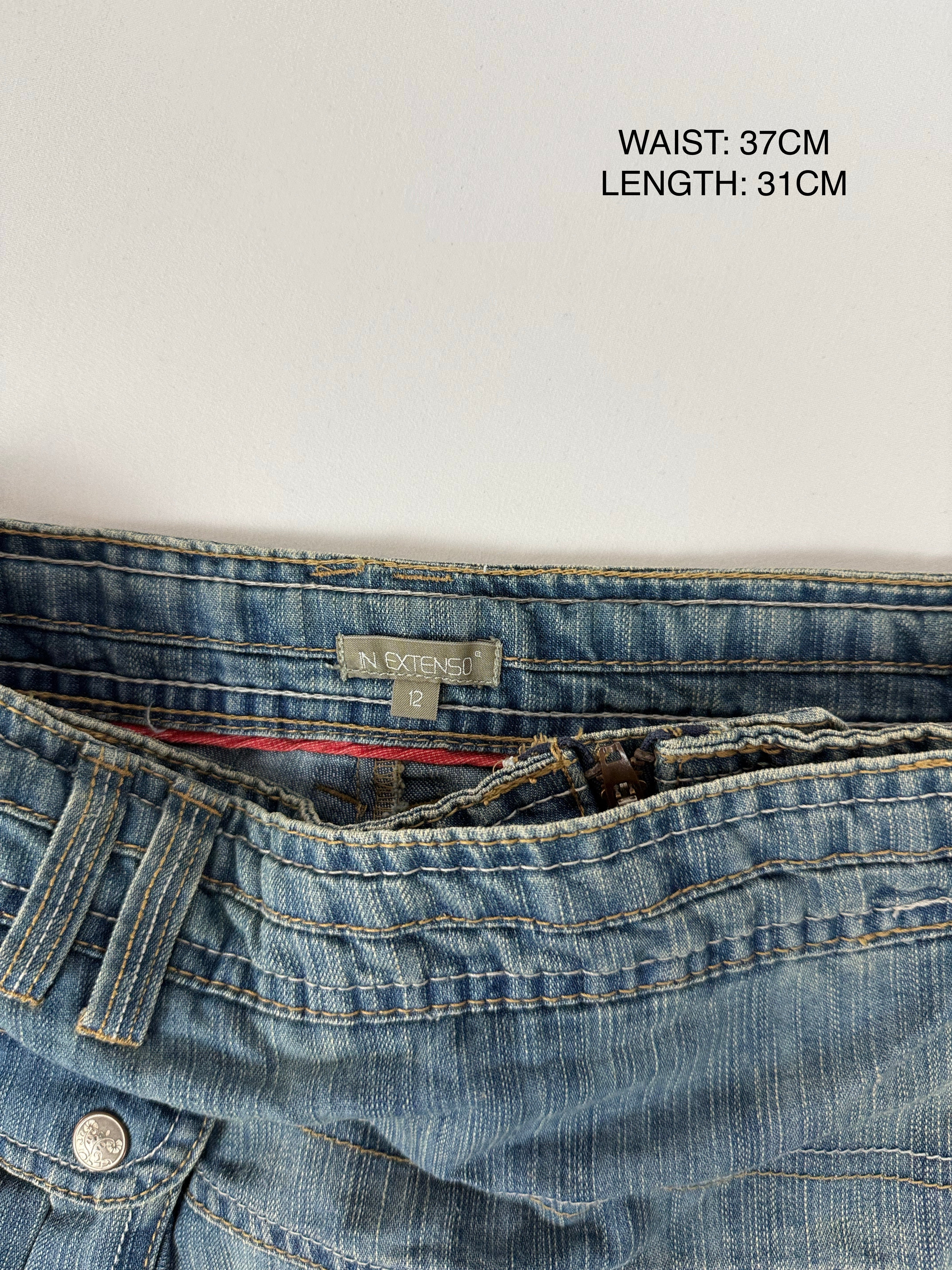 Blue denim pleated low rise mini skirt (XS)