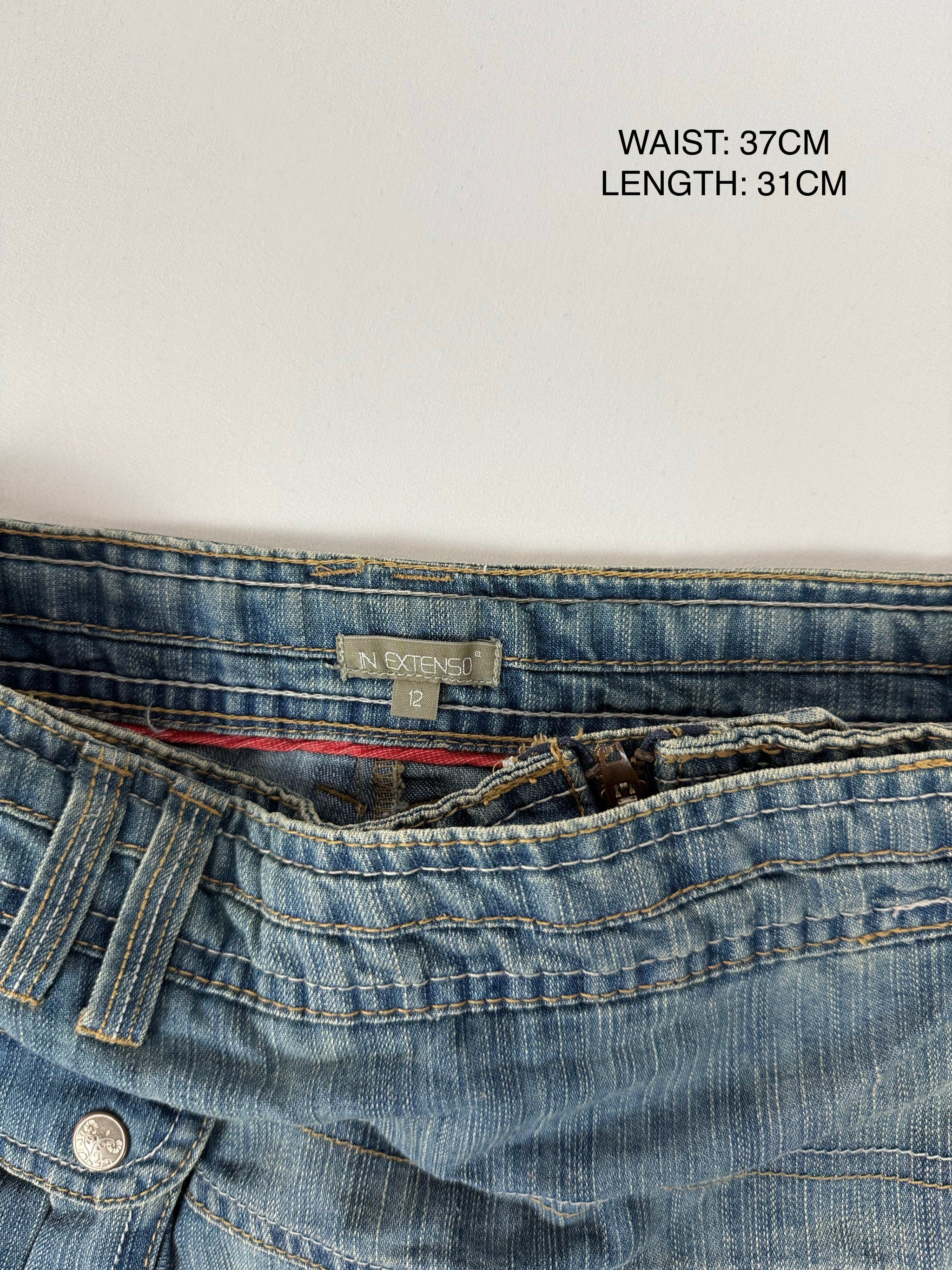 Blue denim pleated low rise mini skirt (XS)