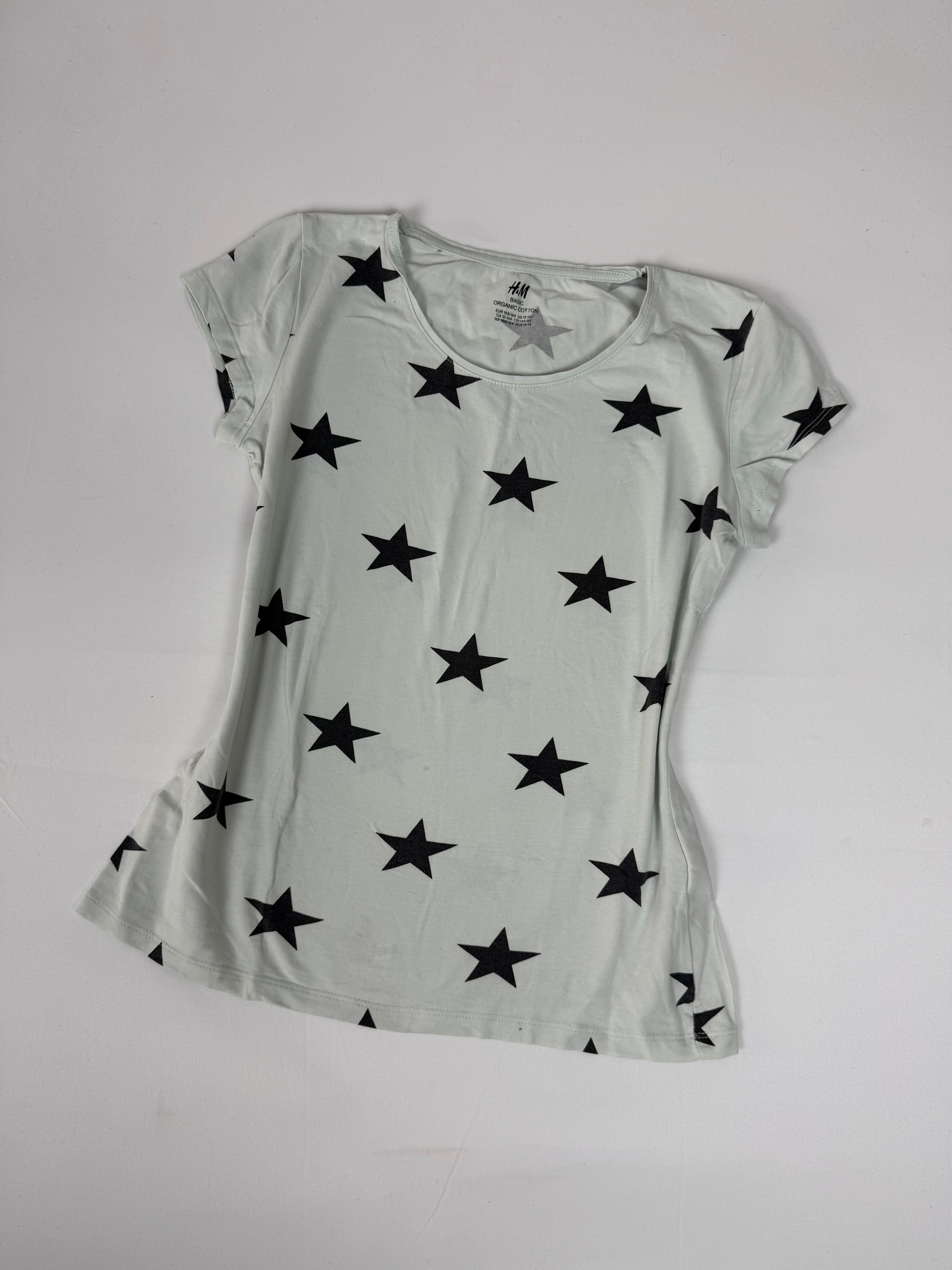 White stars print cotton tee (S)