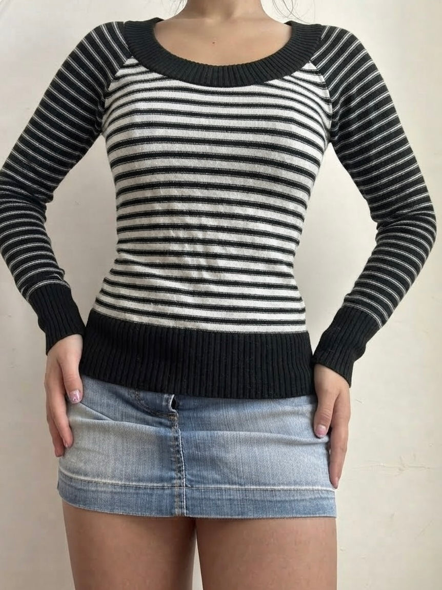 Pull rayé vert foncé (S/M)