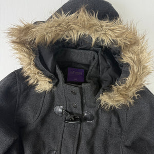 Grey faux fur hooded tight fit jacket (S)