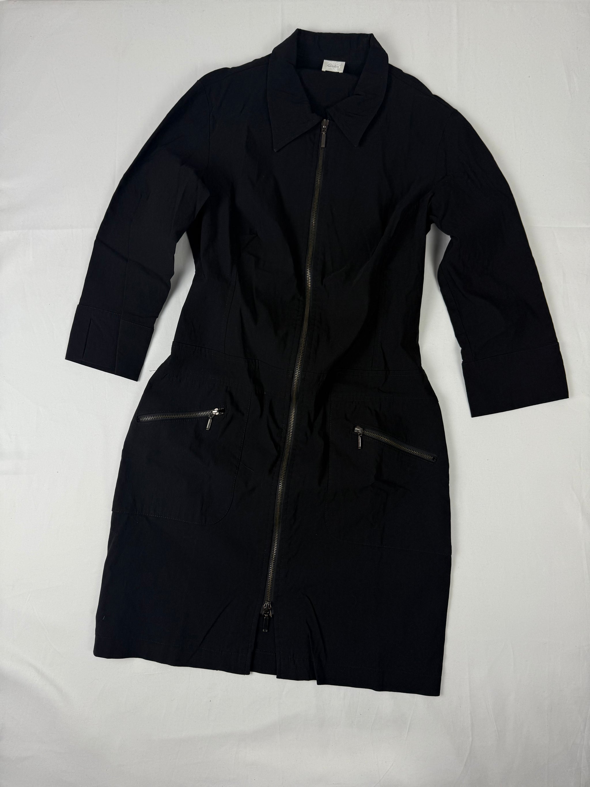 Black zip up tight fit office long sleeves dress (M)