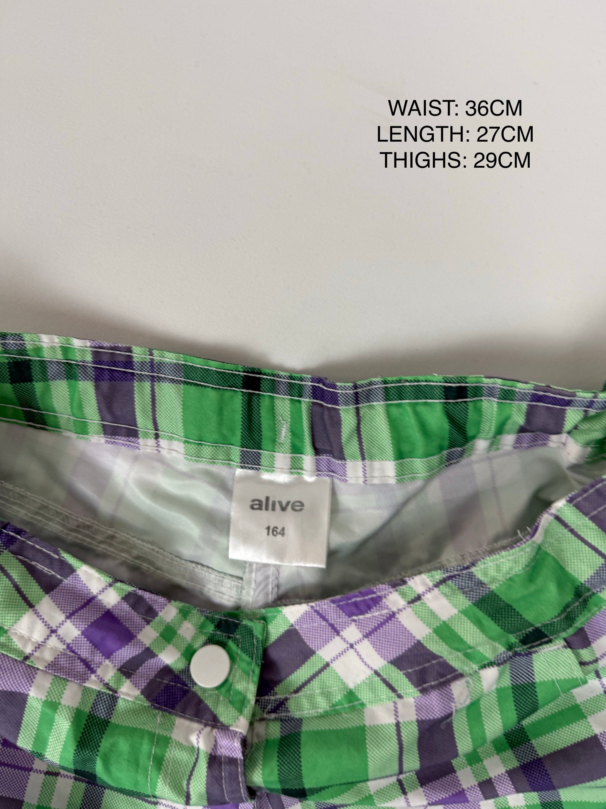 Green check print beachwear mini short (XS)