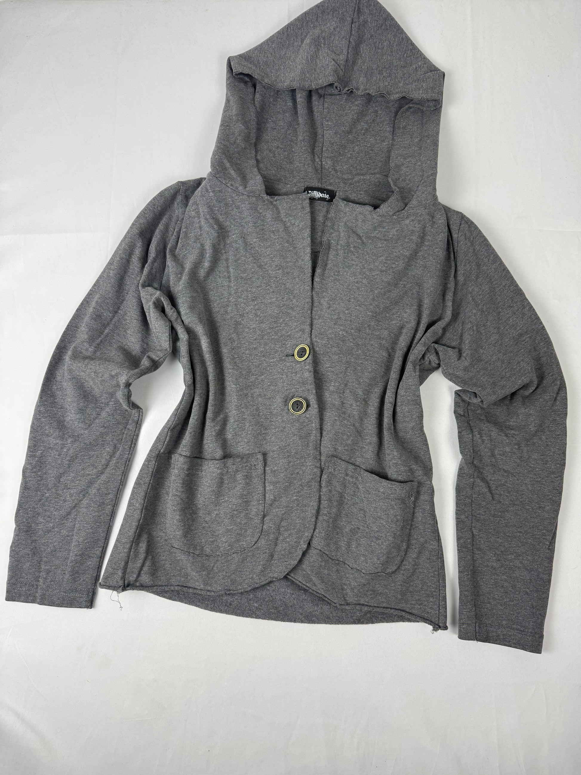 Grey 100% cotton buttons up hooded jacket (S/M)