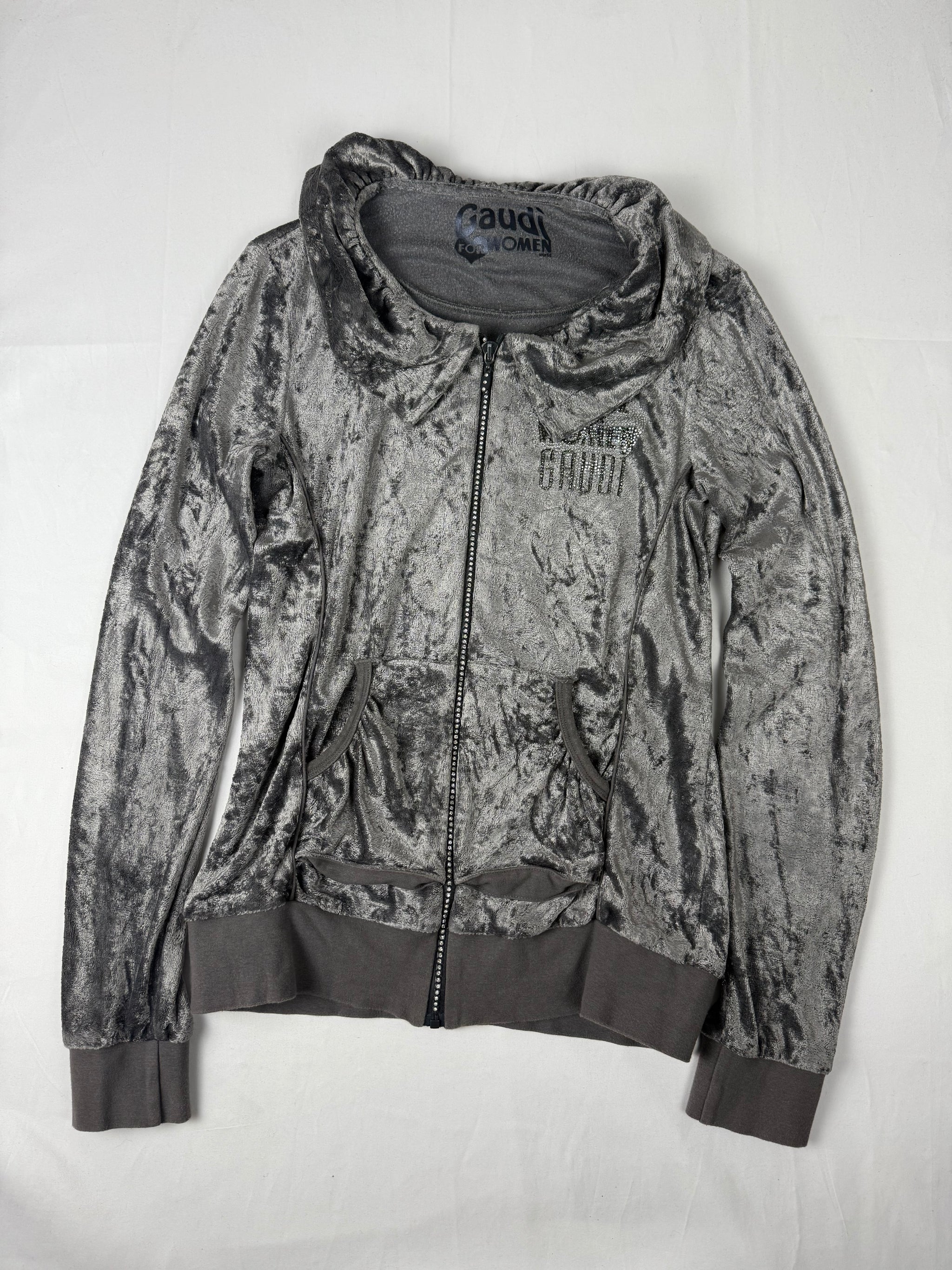 Grey velvet zip up sweatshirt (L)