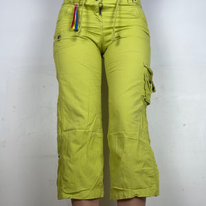 Green 100% cotton cargo low rise capri pants (S)