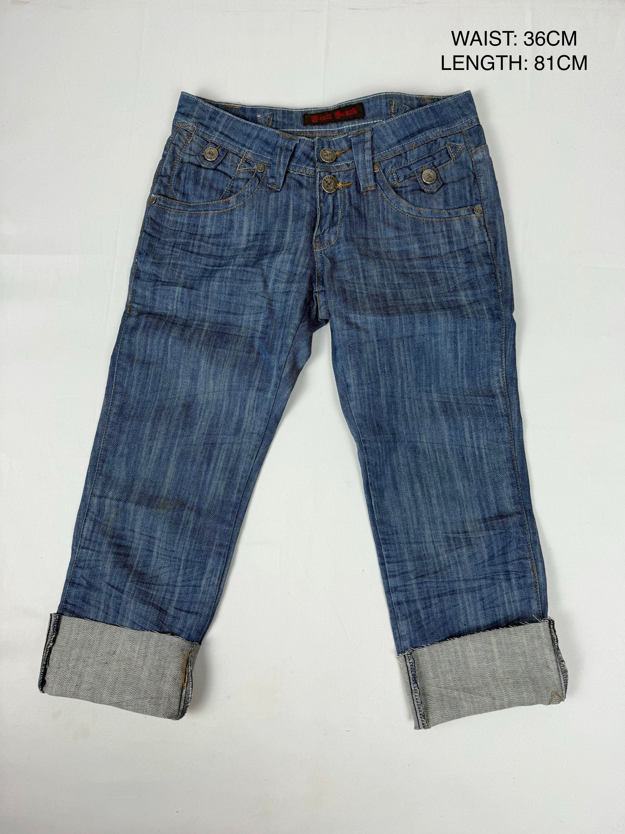 Blue denim low rise capri pants (XS)