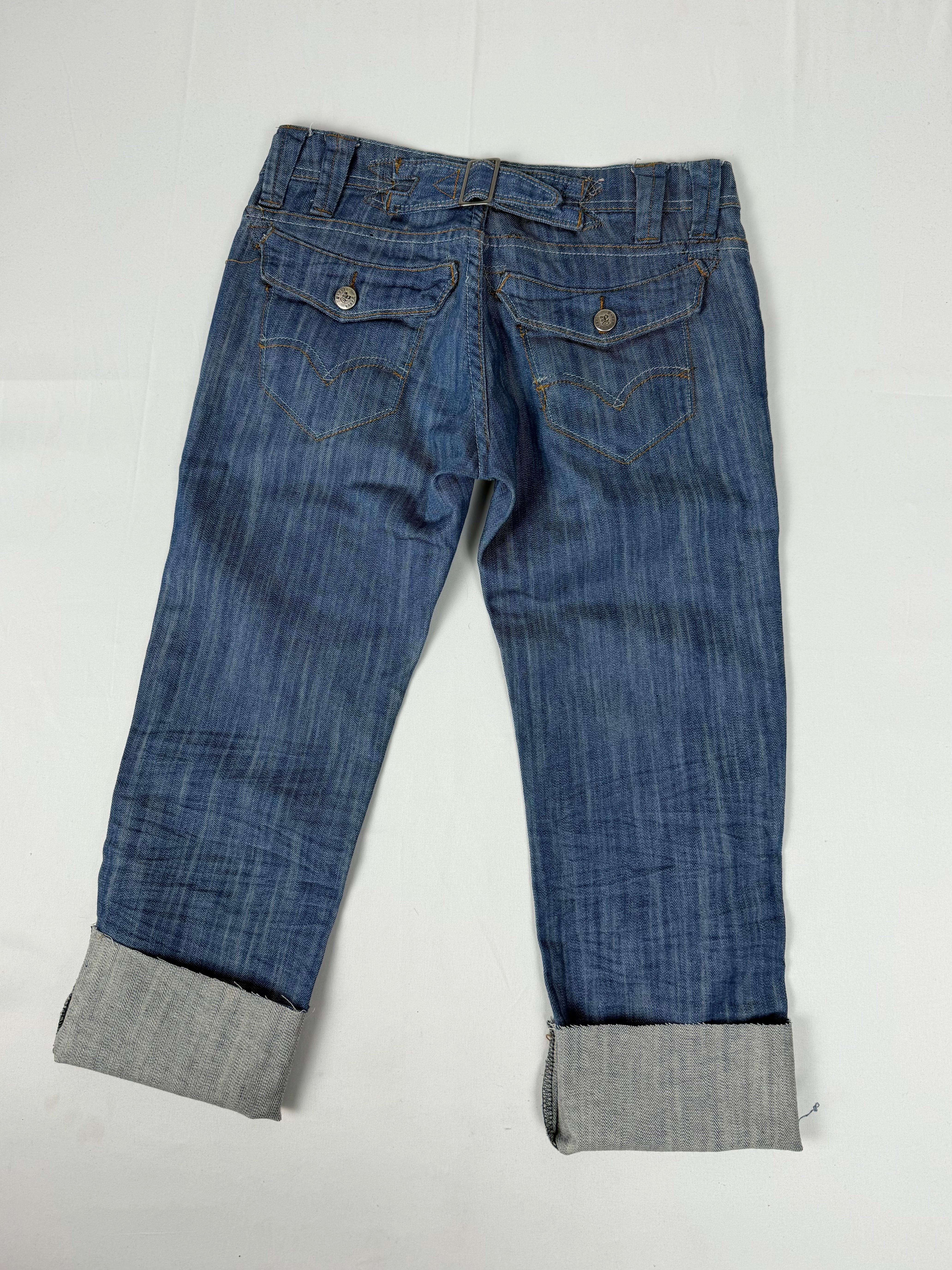 Blue denim low rise capri pants (XS)
