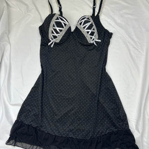 Black lace up lace babydoll mini dress (S/M)