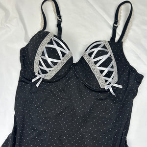 Black lace up lace babydoll mini dress (S/M)