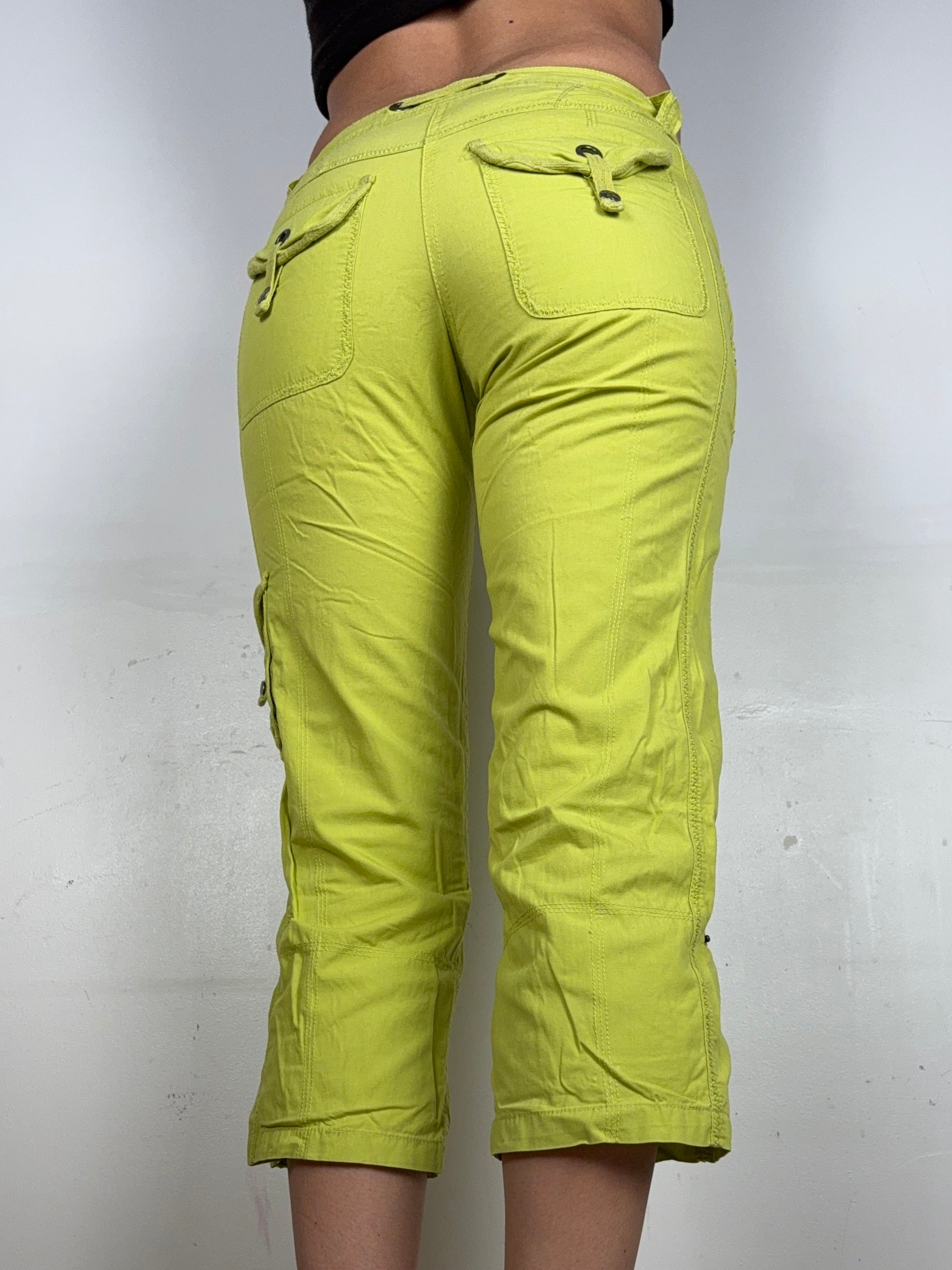 Green 100% cotton cargo low rise capri pants (S)