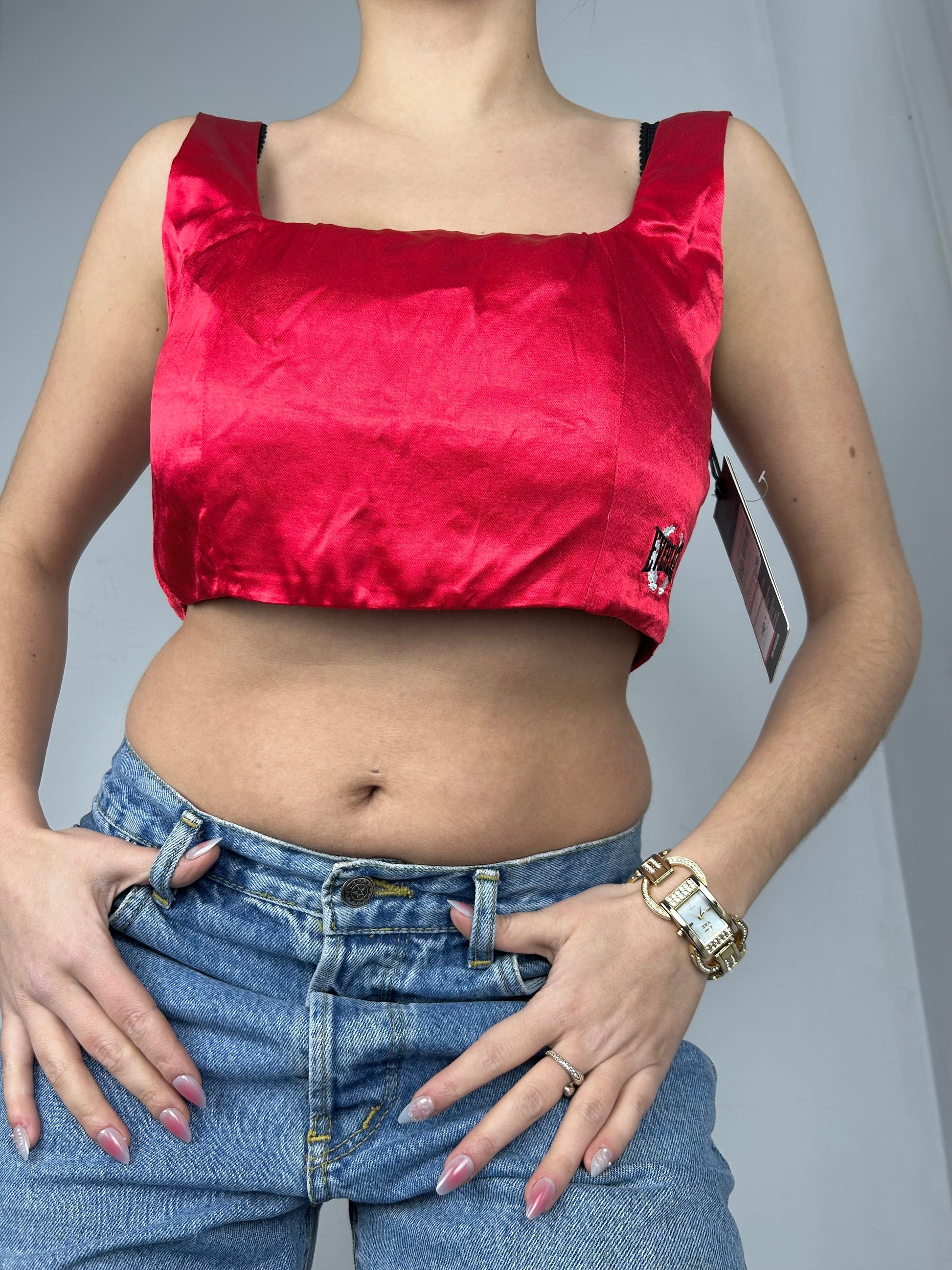 Red silk effect 90s y2k vintage corset top