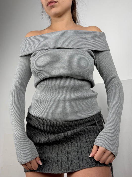 Grey ribbed turtleneck jumper (XS/S)