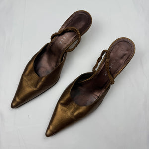 Brown real leather kitten heels (37.5)