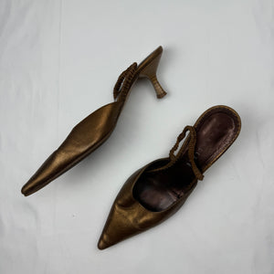 Brown real leather kitten heels (37.5)