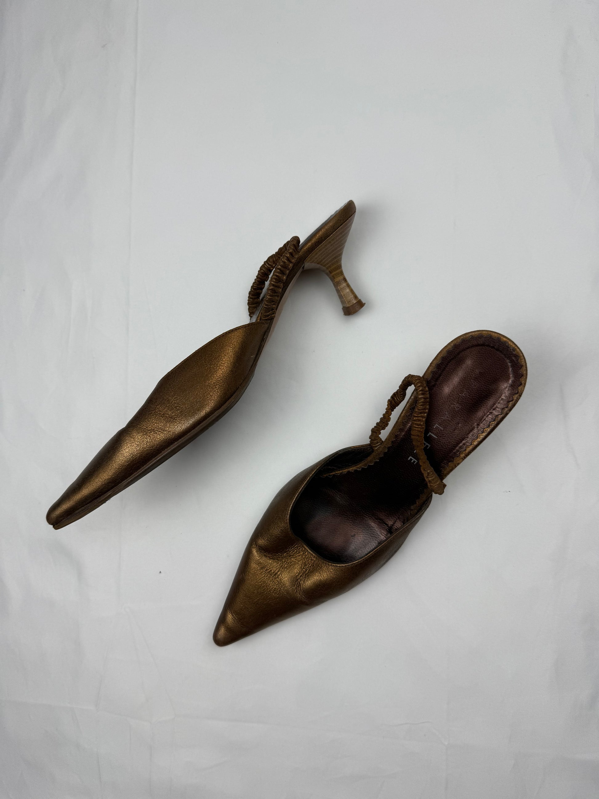 Brown real leather kitten heels (37.5)