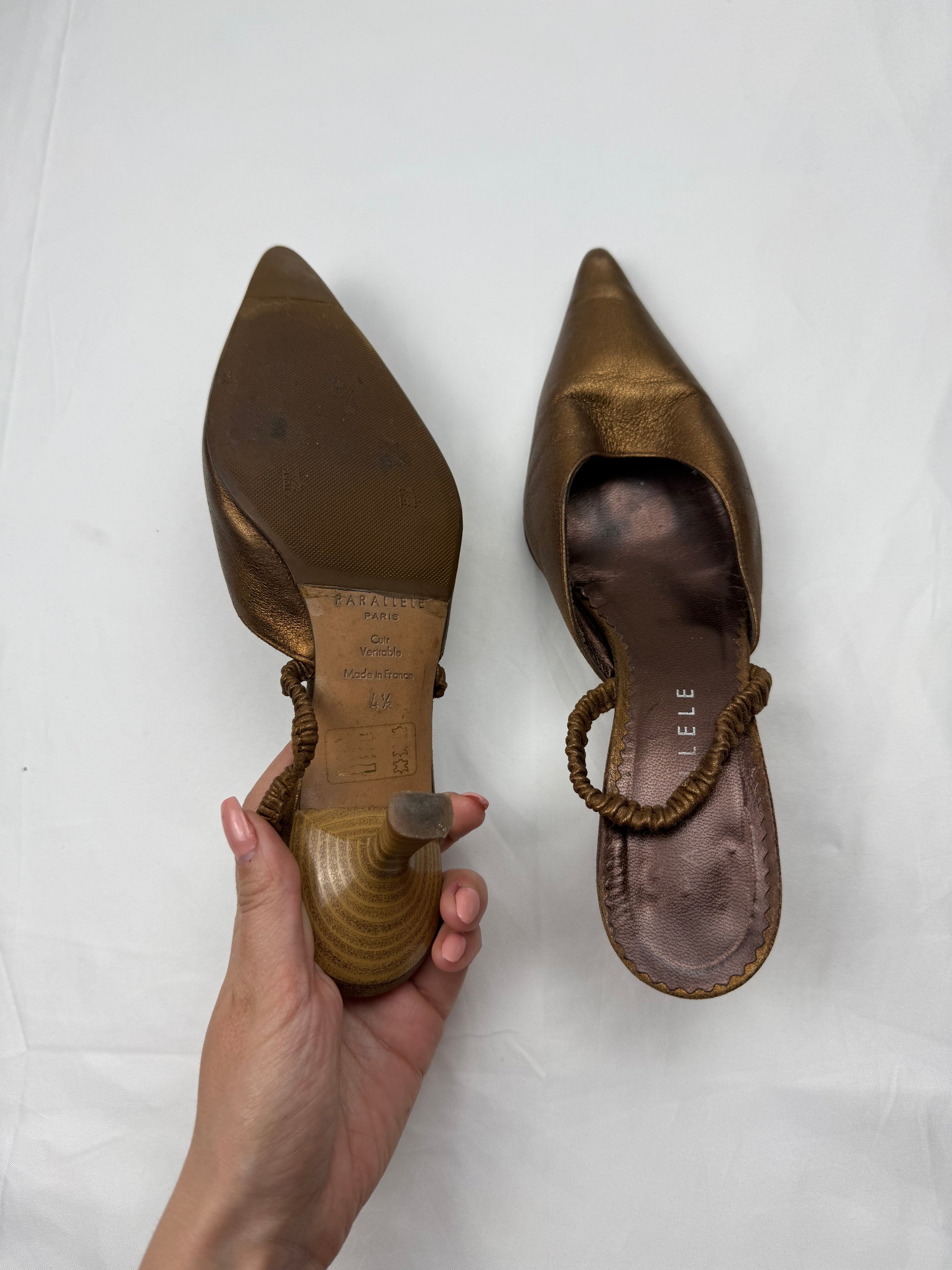 Brown real leather kitten heels (37.5)