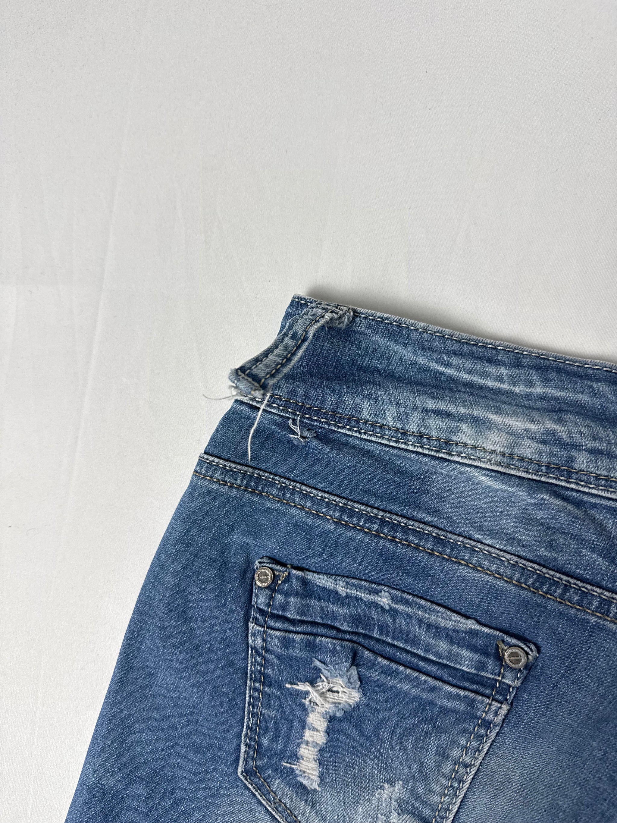 Lace up denim stretchy mini short (S)