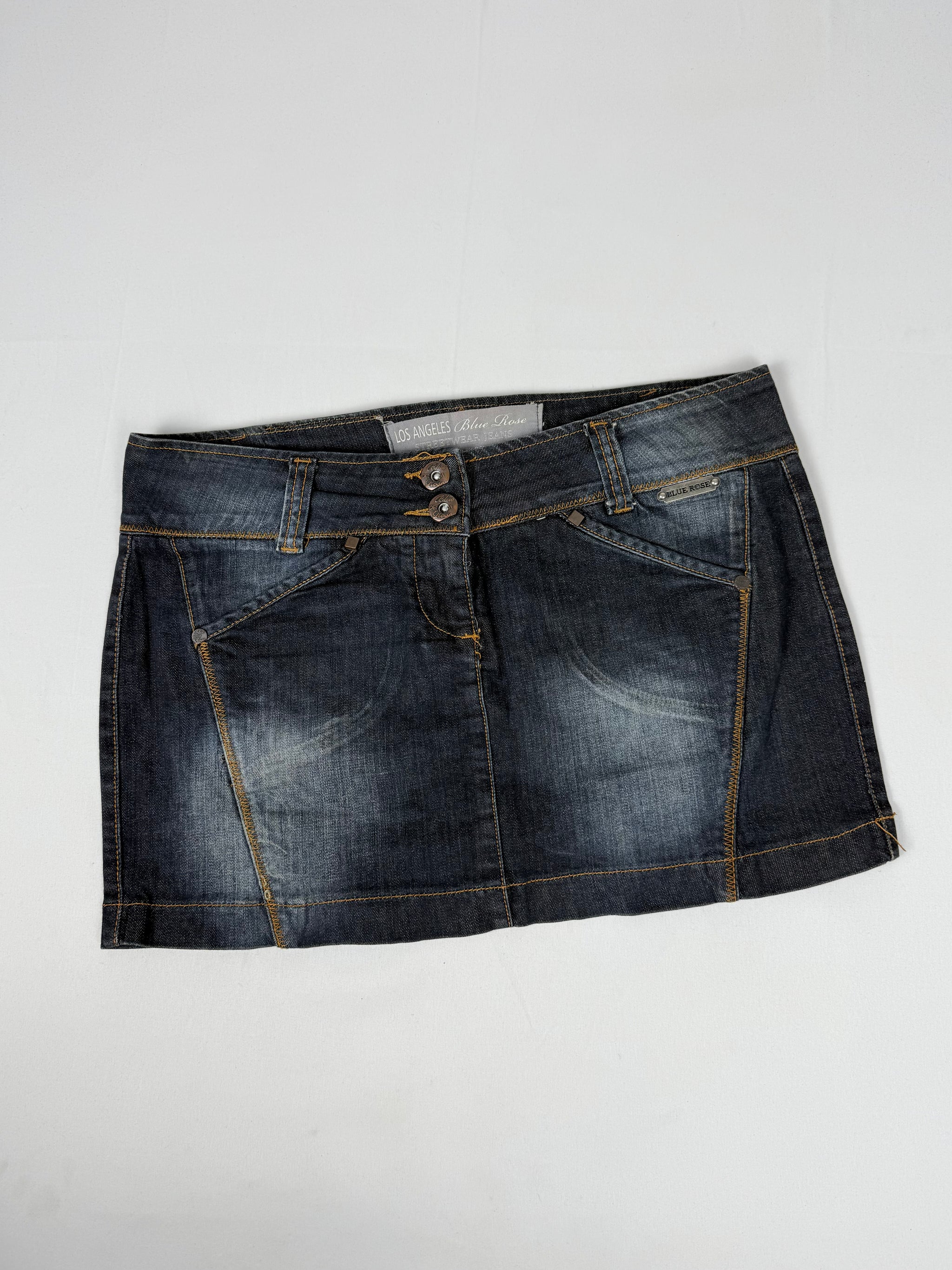 Navy denim low rise mini skirt (L)