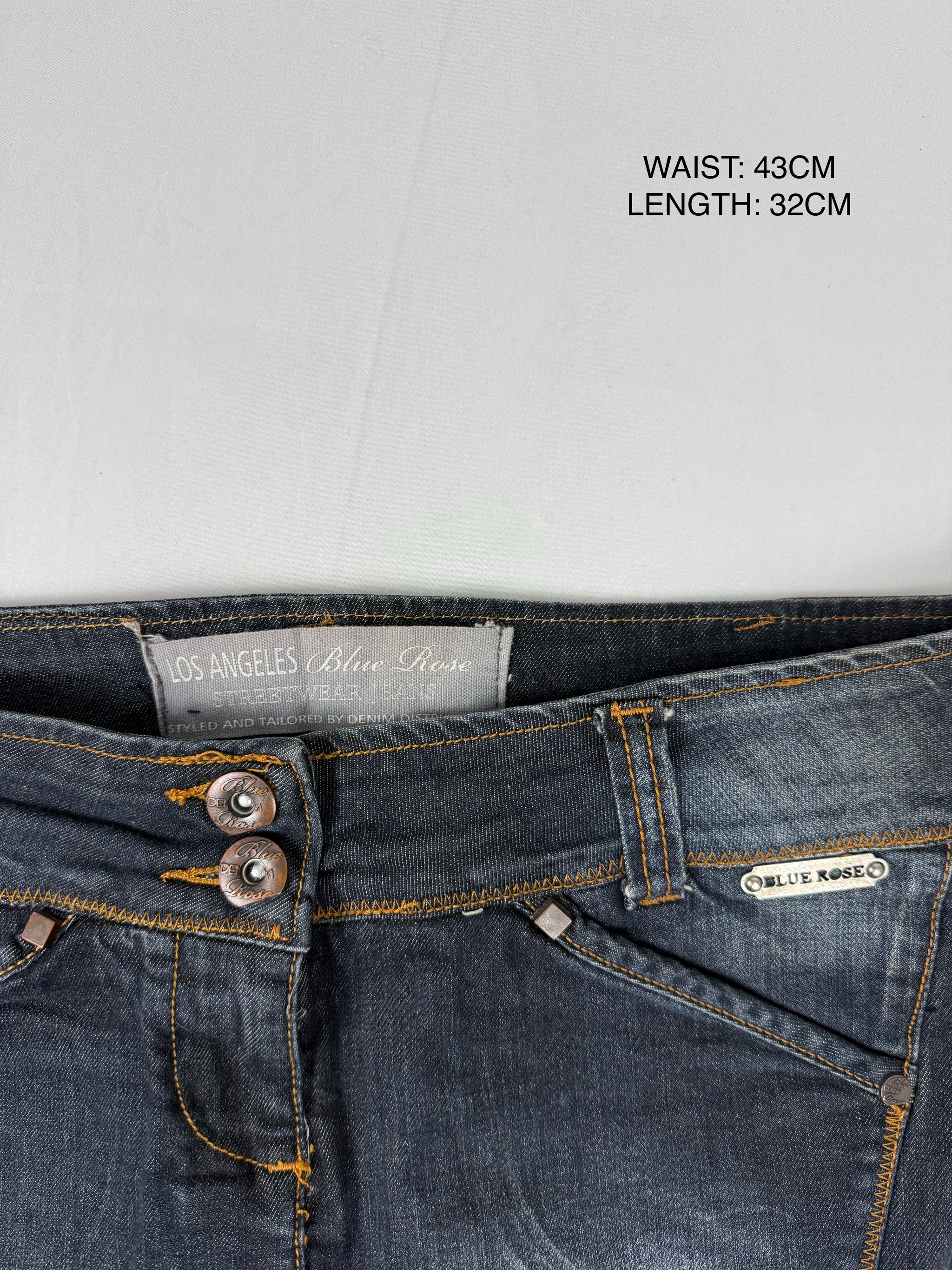 Navy denim low rise mini skirt (L)