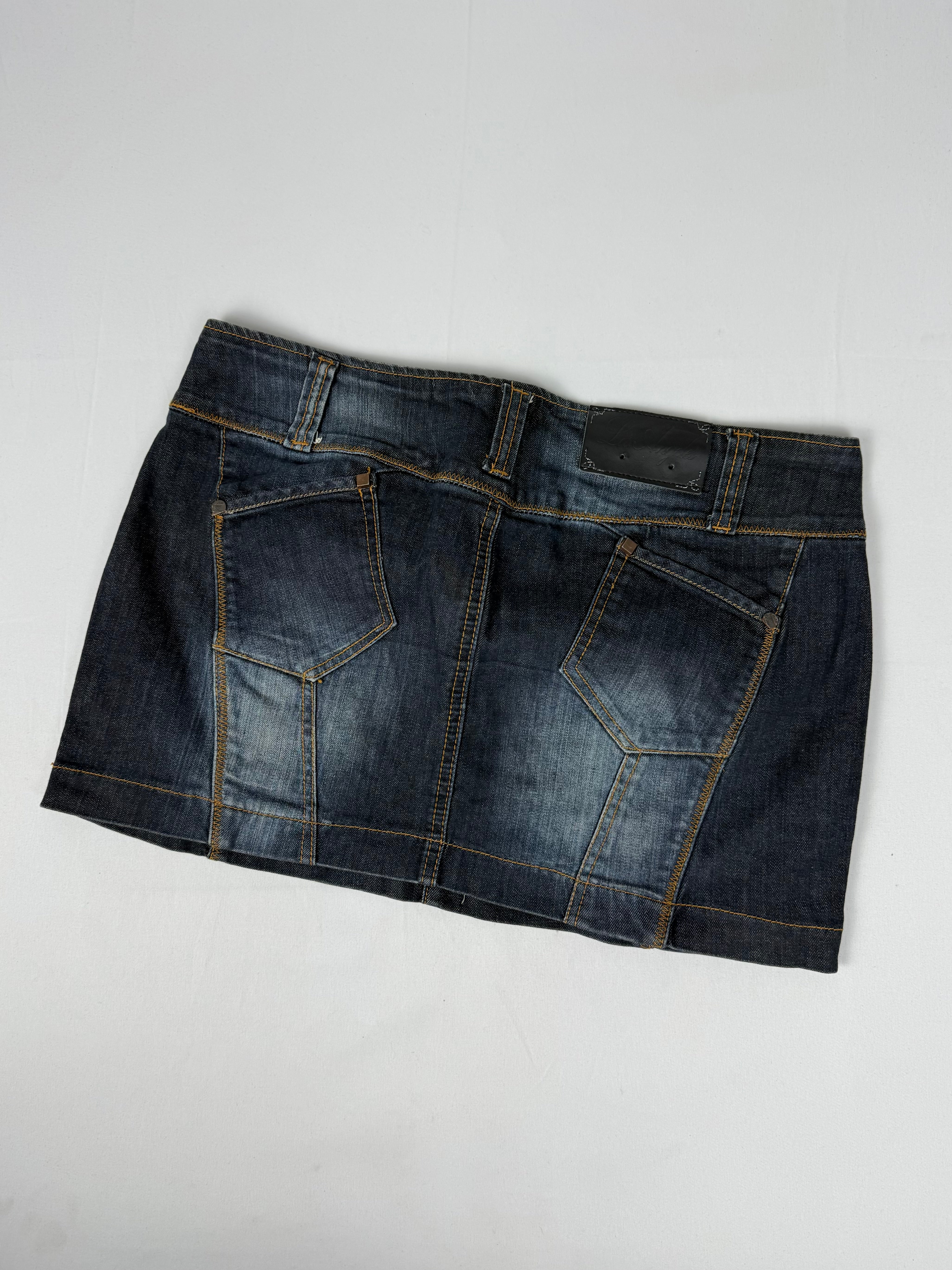 Navy denim low rise mini skirt (L)