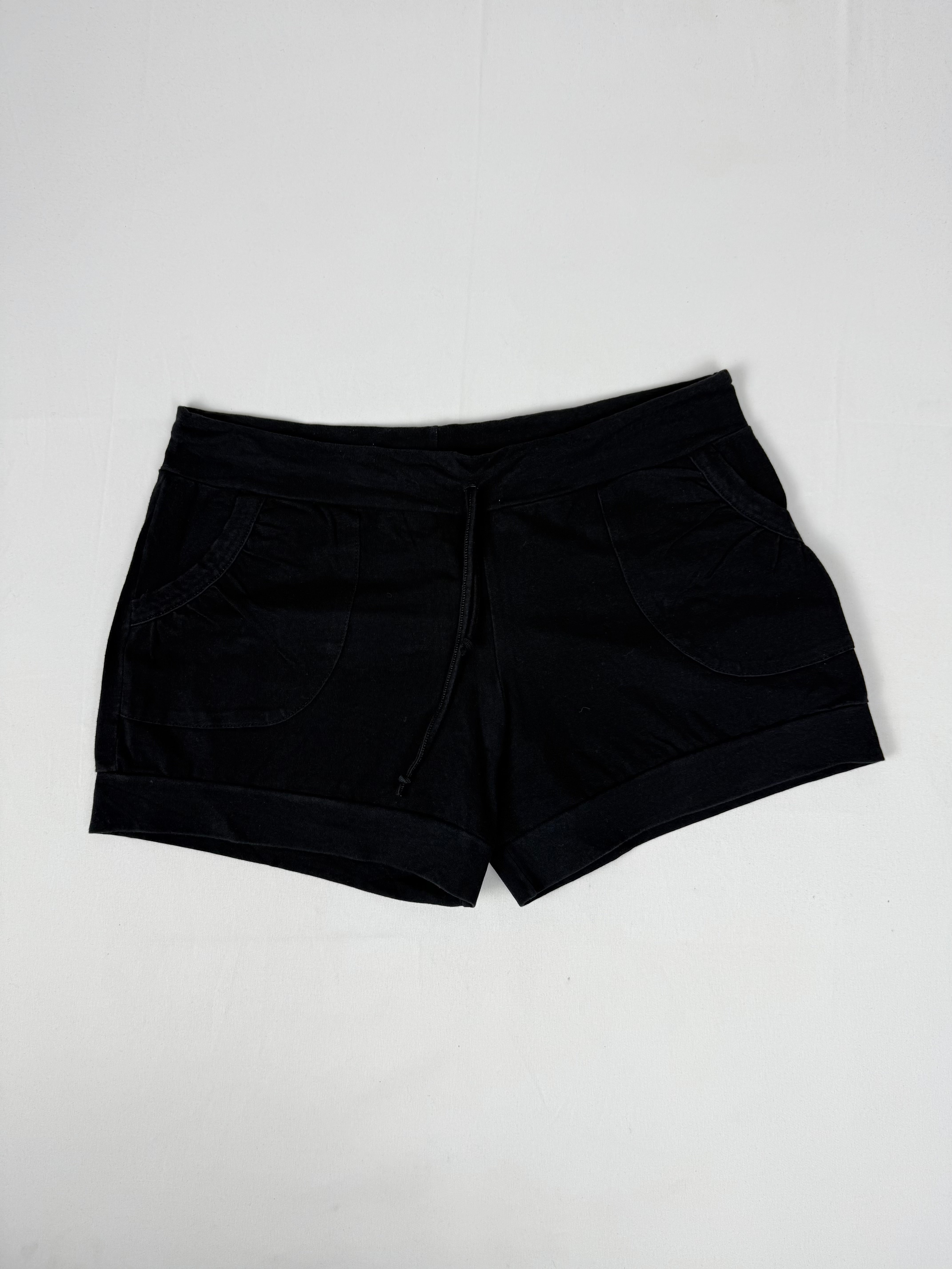 Black cotton activewear low rise mini short (S)