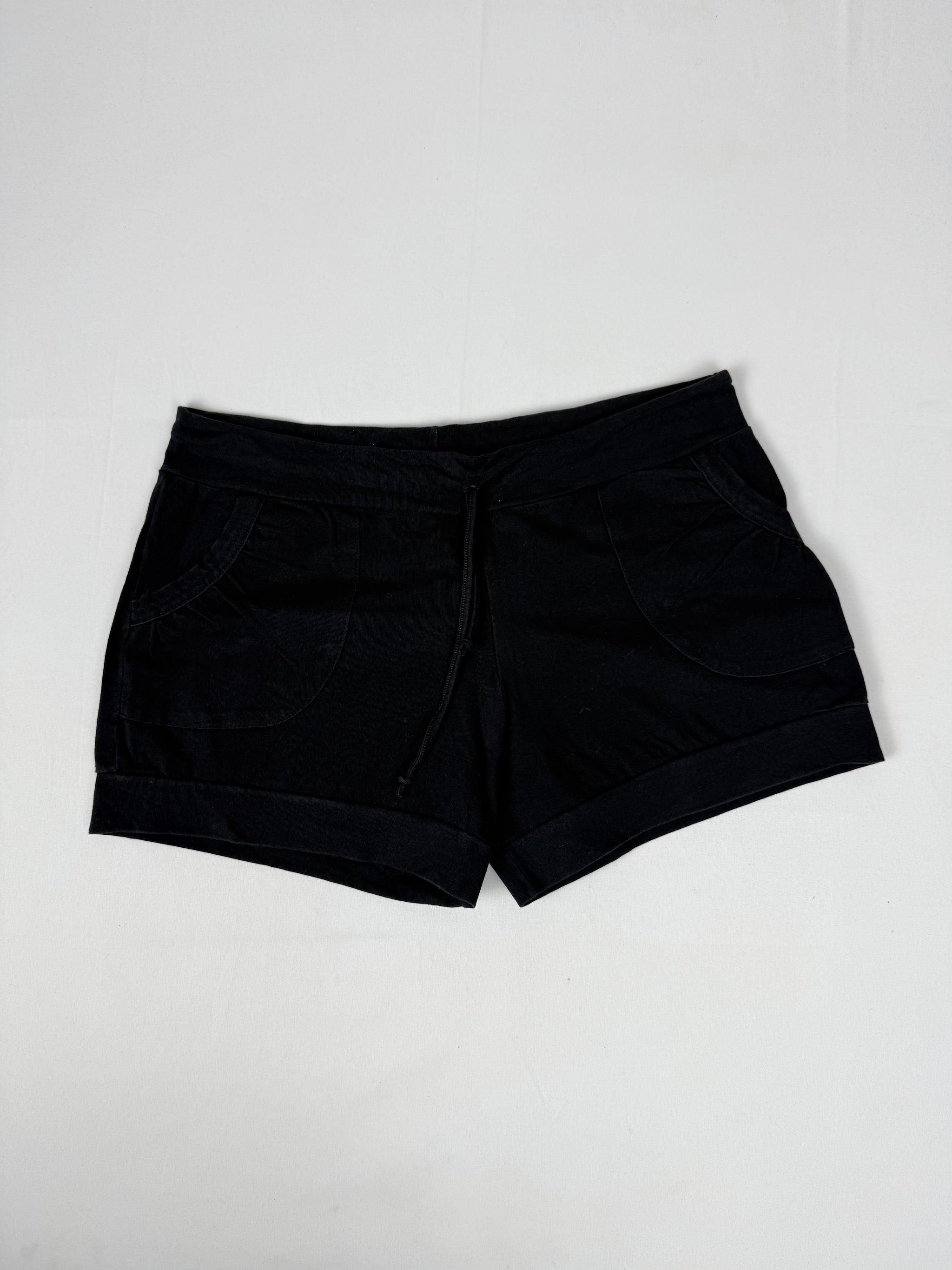 Black cotton activewear low rise mini short (S)