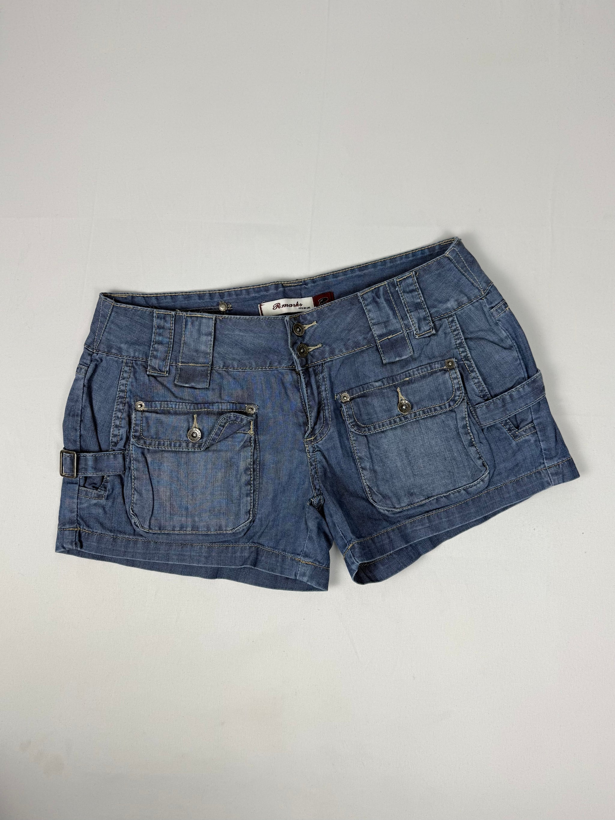 Blue denim low rise mini short (M)