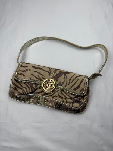 Beige animal print shoulder bag
