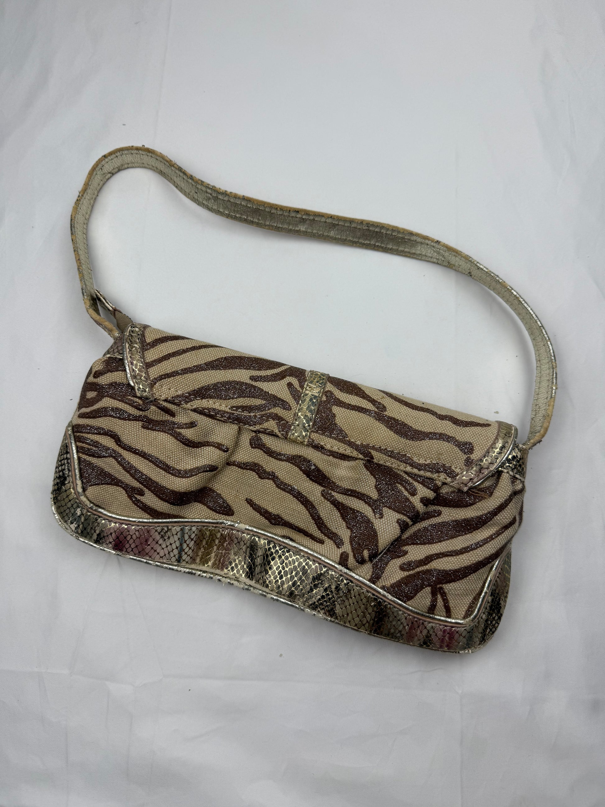 Beige animal print shoulder bag