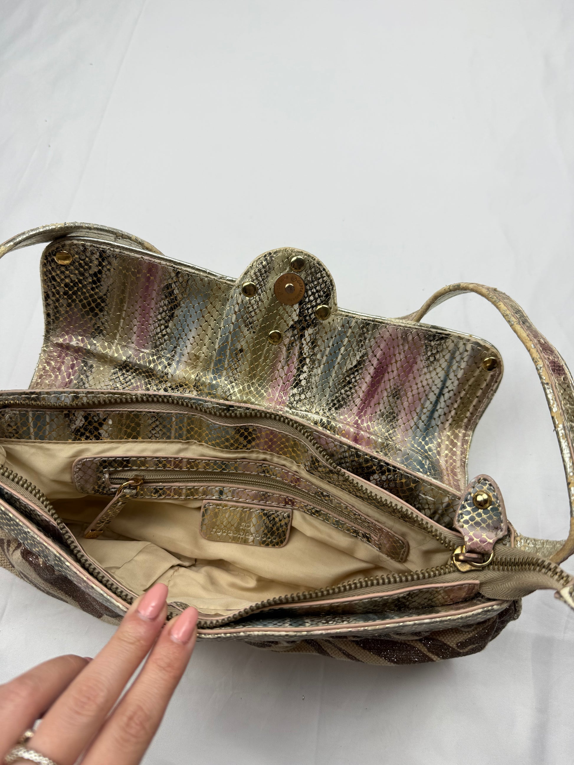Beige animal print shoulder bag
