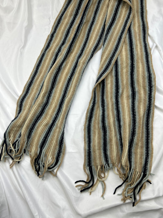 Cream striped knitted scarf