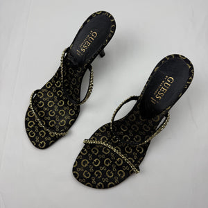 Gold rhinestones kitten heels mules (37)