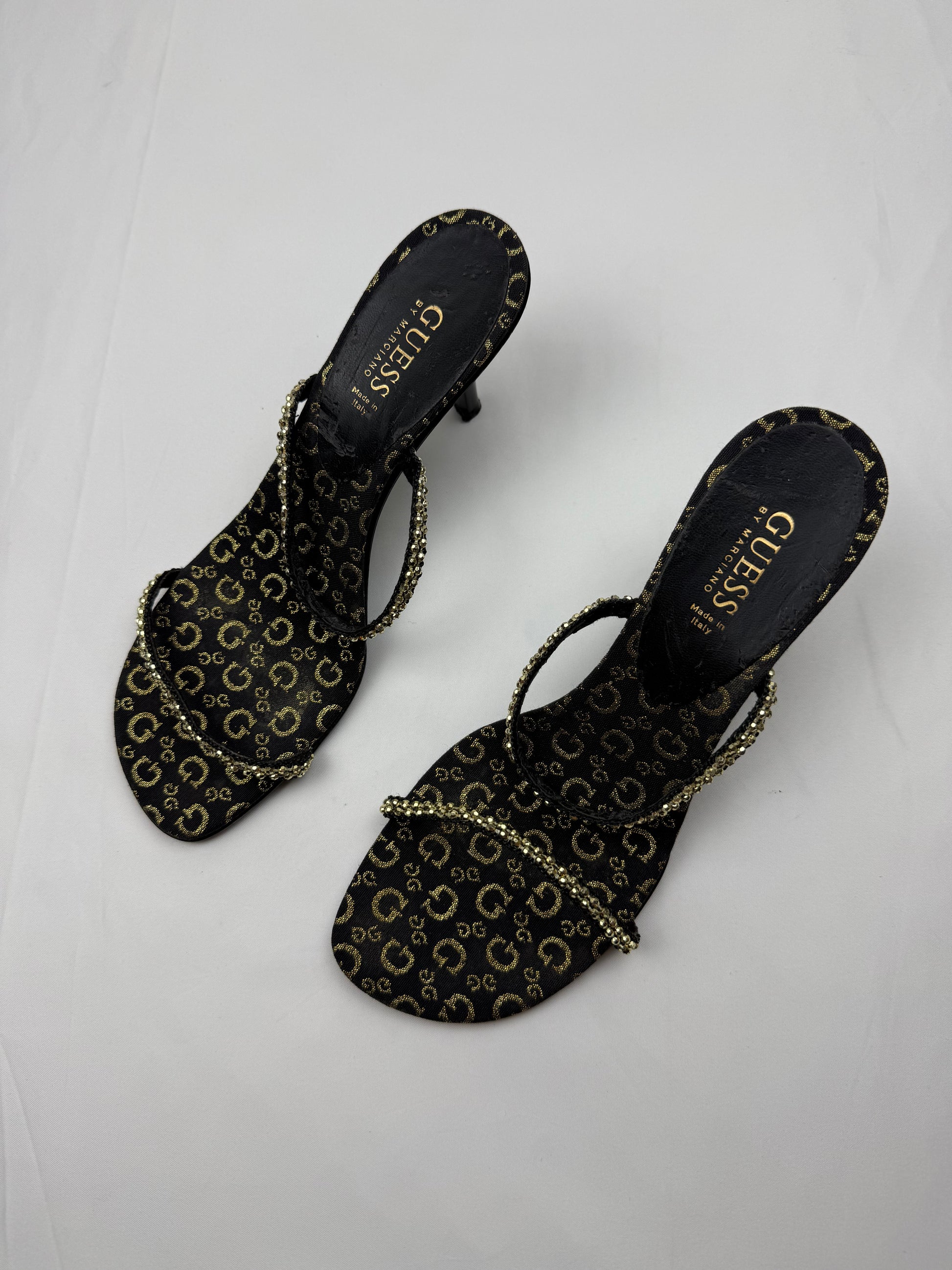 Gold rhinestones kitten heels mules (37)