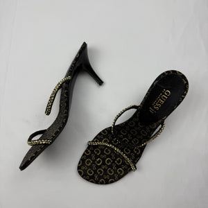 Gold rhinestones kitten heels mules (37)