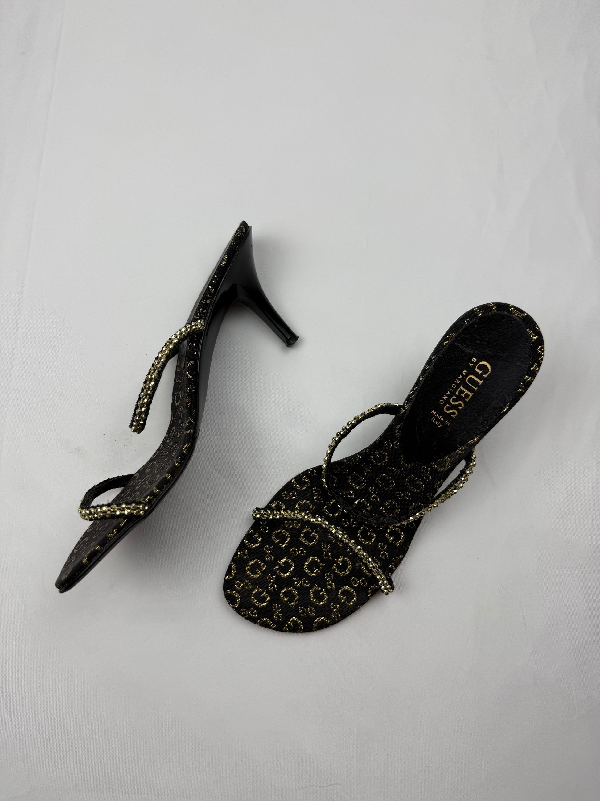 Gold rhinestones kitten heels mules (37)