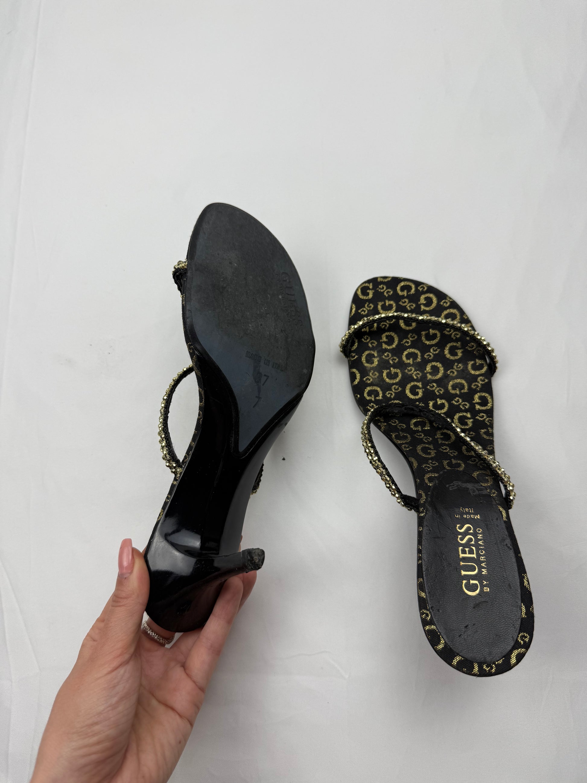 Gold rhinestones kitten heels mules (37)