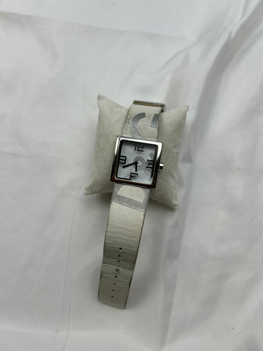 Vintage stainless steel silver & white jewelry watch
