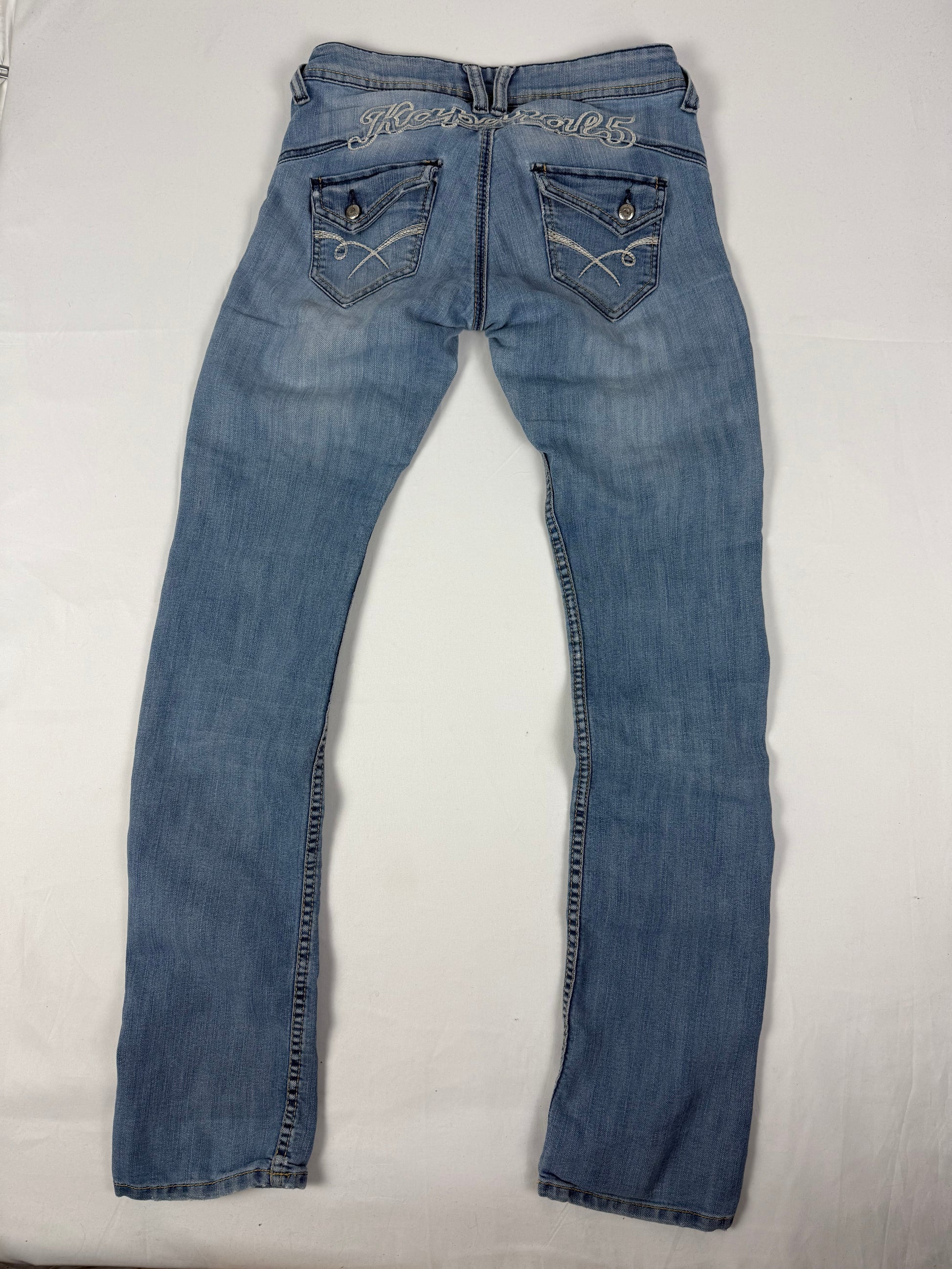 Blue denim low rise straight legs pants (XS)