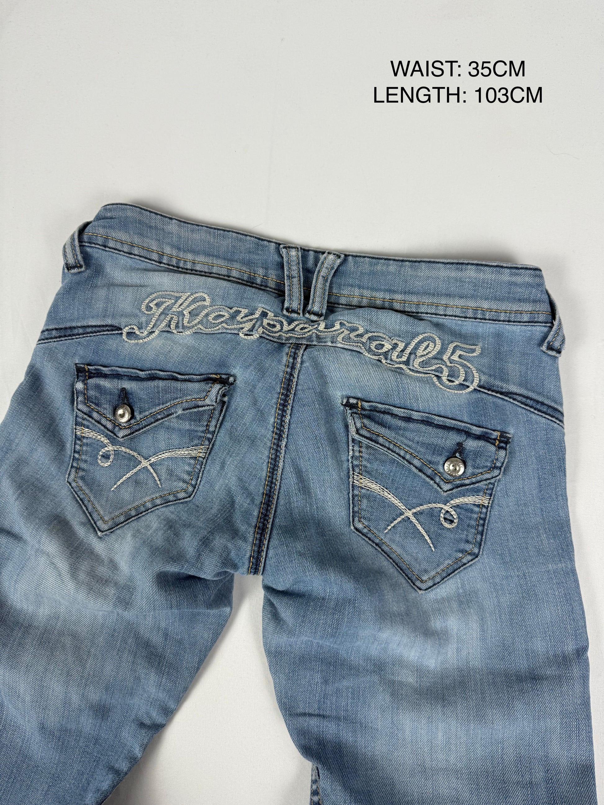 Blue denim low rise straight legs pants (XS)