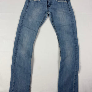 Blue denim low rise straight legs pants (XS)