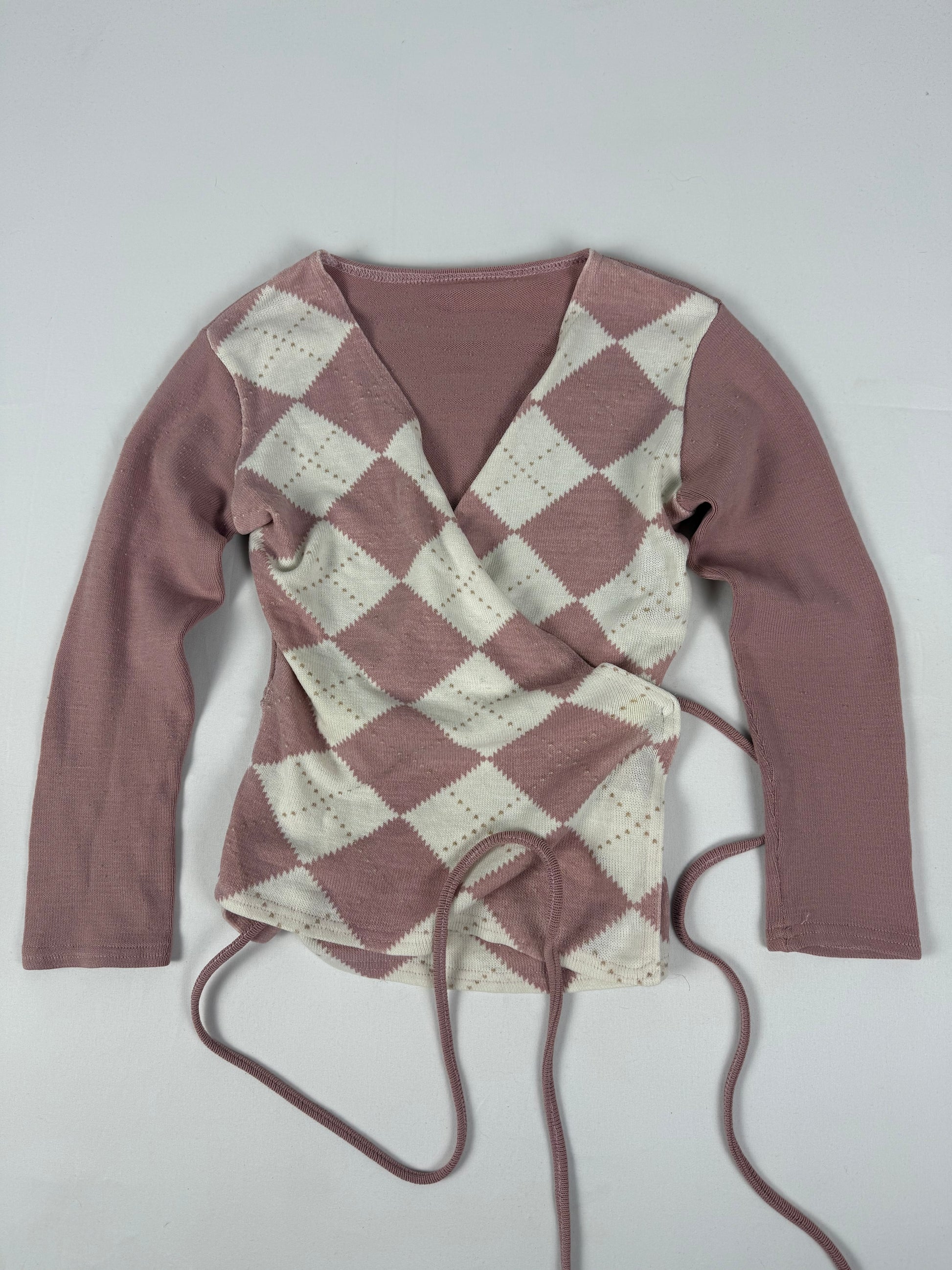 Pink tight fit tie up cardigan jumper (XS/S)