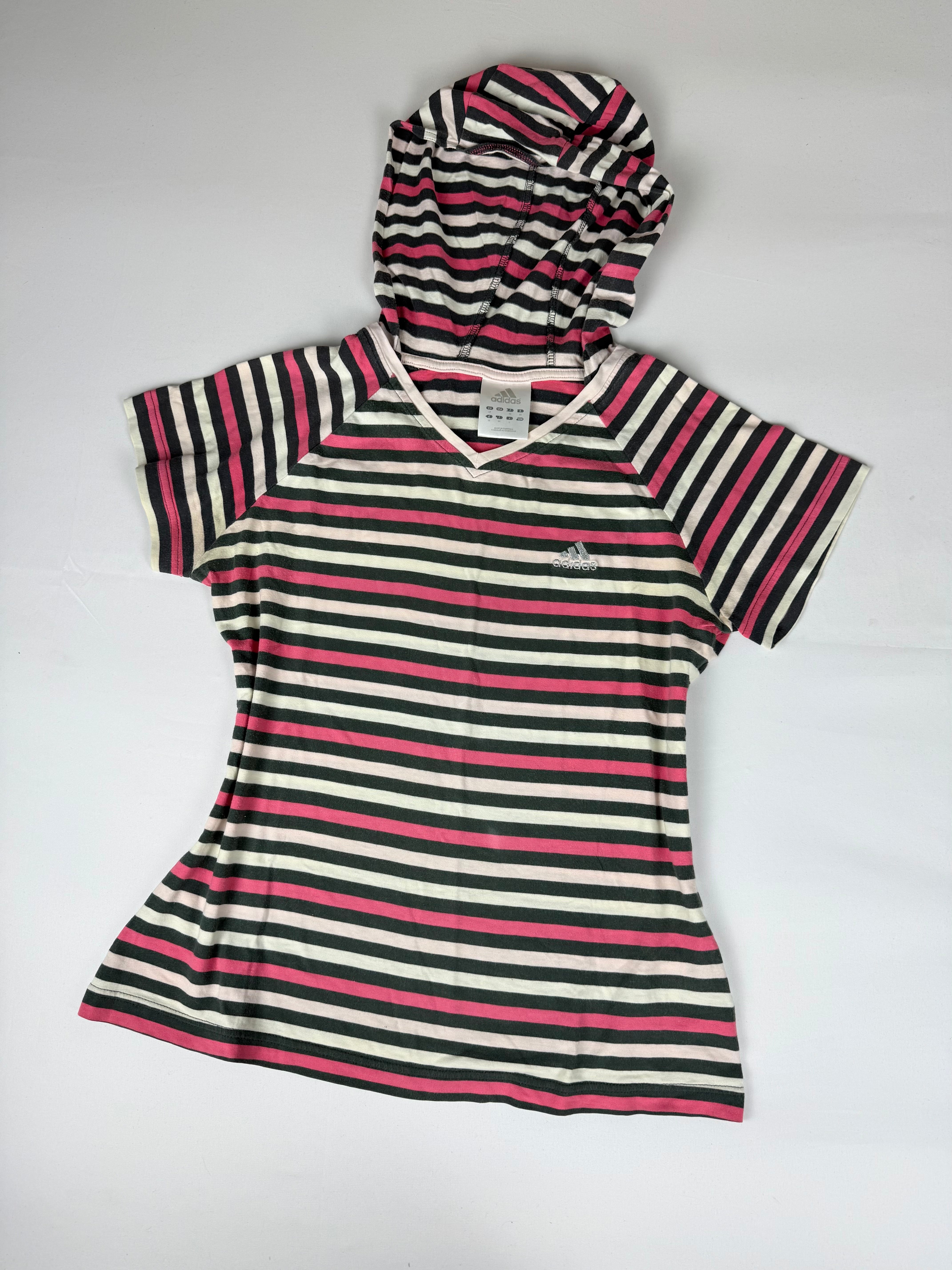 Red striped cotton hooded activewear tee (L)