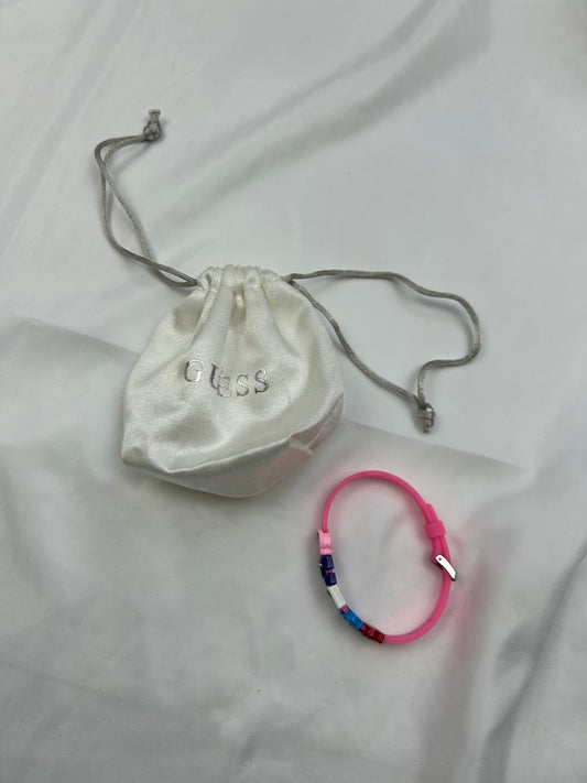 Flashy pink spell out logo pvc bracelet